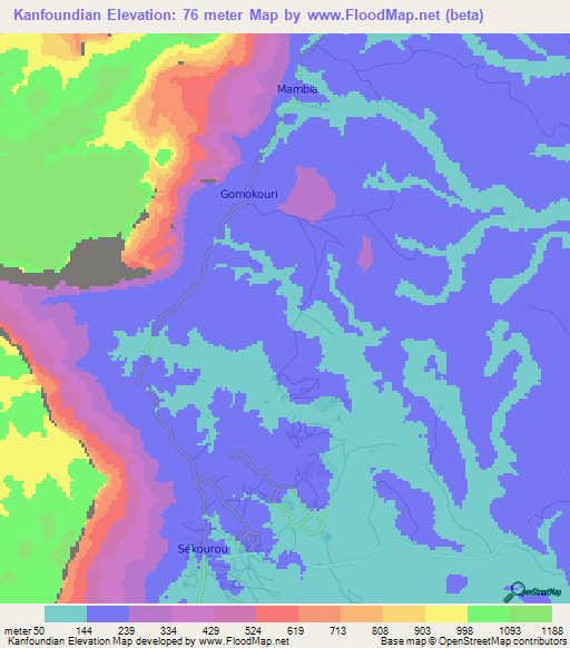 Kanfoundian,Guinea Elevation Map