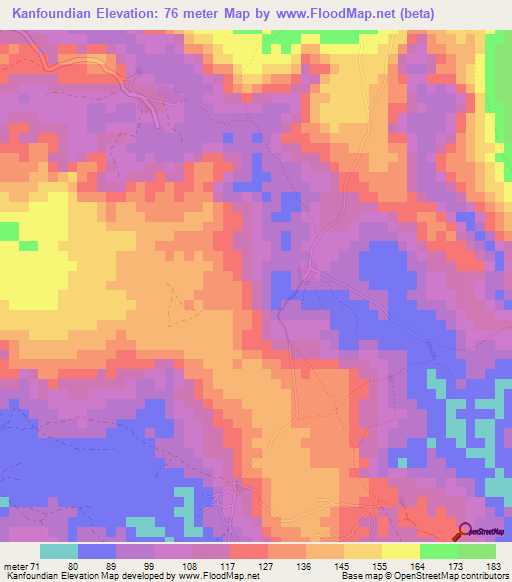 Kanfoundian,Guinea Elevation Map