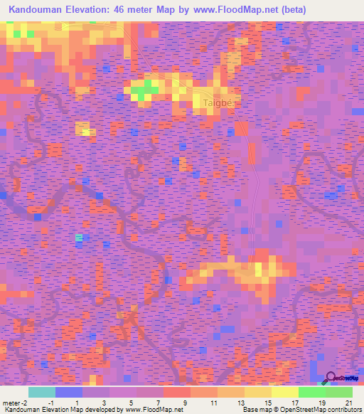 Kandouman,Guinea Elevation Map