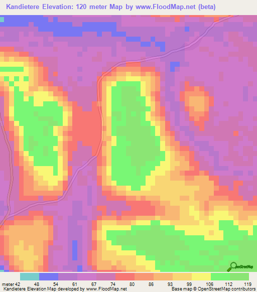 Kandietere,Guinea Elevation Map