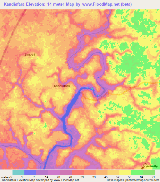 Kandiafara,Guinea Elevation Map