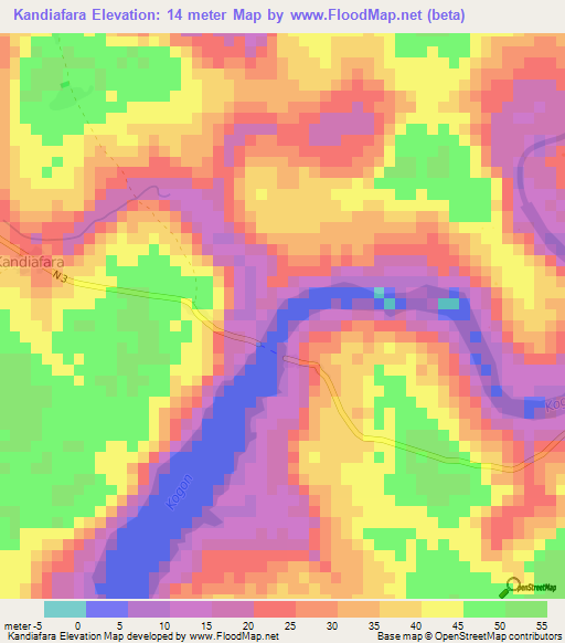 Kandiafara,Guinea Elevation Map