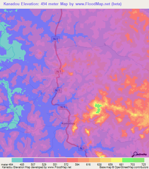 Kanadou,Guinea Elevation Map