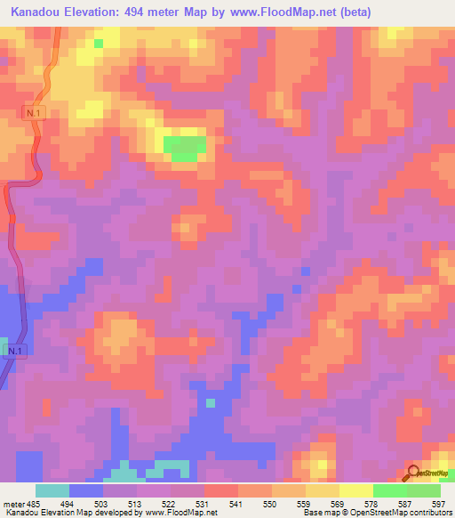 Kanadou,Guinea Elevation Map