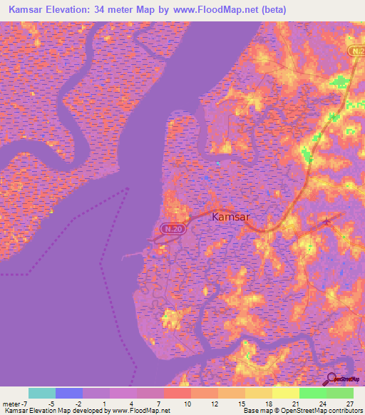 Elevation of Kamsar,Guinea Elevation Map, Topography, Contour