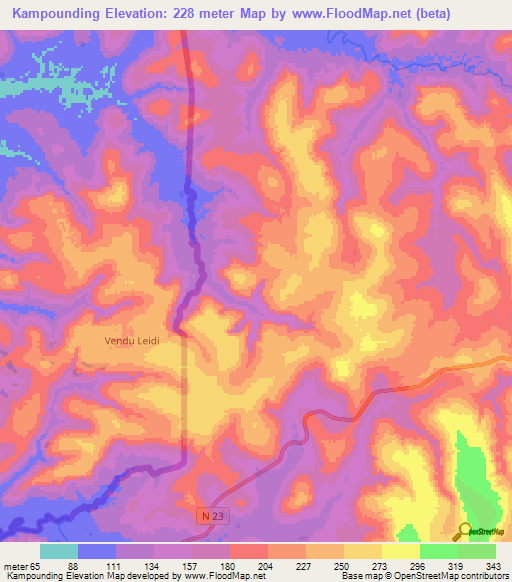 Kampounding,Guinea Elevation Map