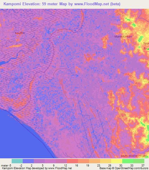 Kampomi,Guinea Elevation Map