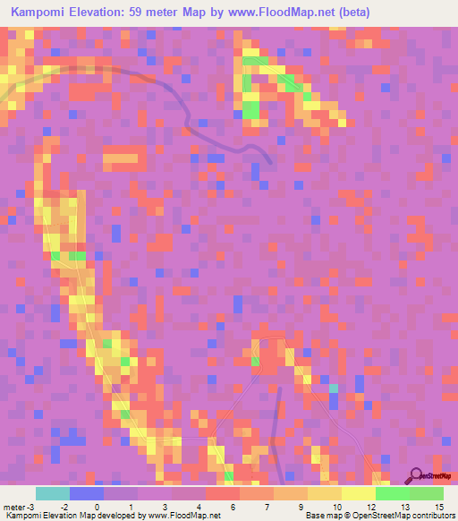 Kampomi,Guinea Elevation Map