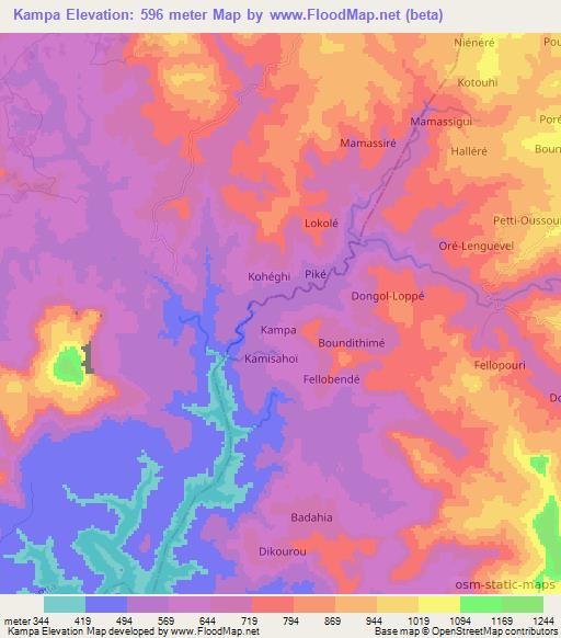 Kampa,Guinea Elevation Map