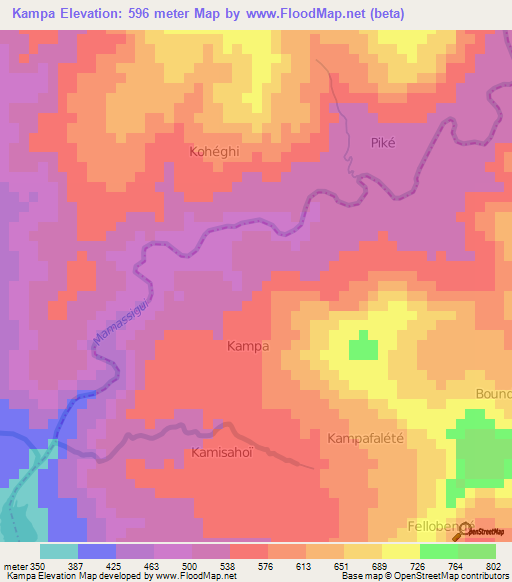 Kampa,Guinea Elevation Map