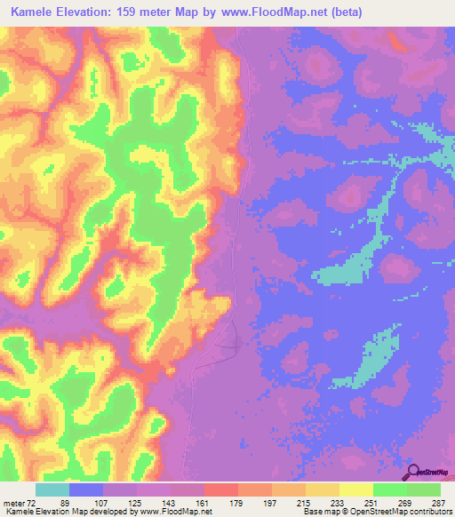 Kamele,Guinea Elevation Map