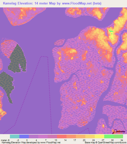 Kamelag,Guinea Elevation Map