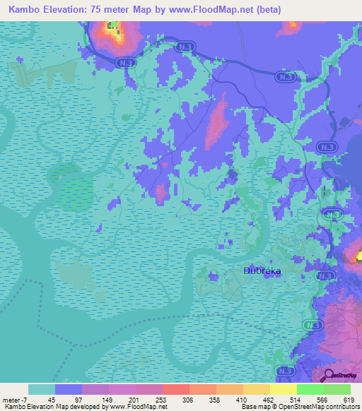 Kambo,Guinea Elevation Map