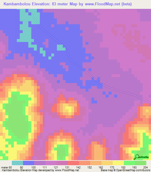 Kambambolou,Guinea Elevation Map