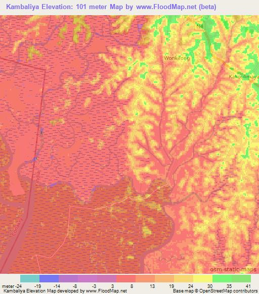 Kambaliya,Guinea Elevation Map