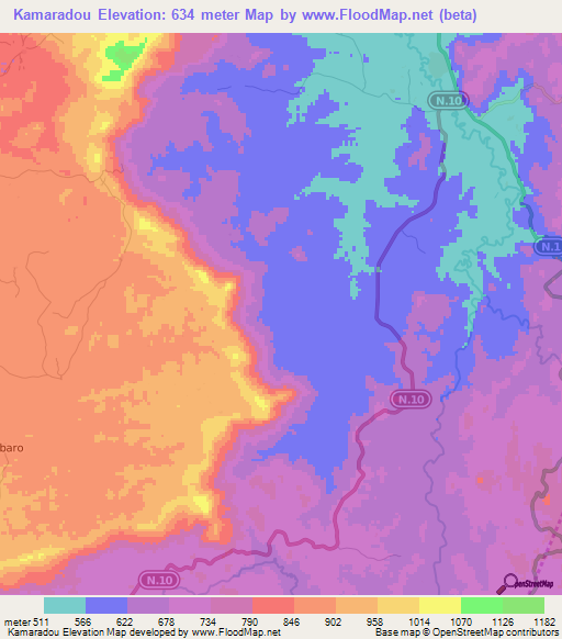 Kamaradou,Guinea Elevation Map