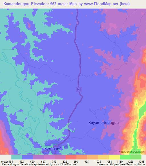 Kamandougou,Guinea Elevation Map