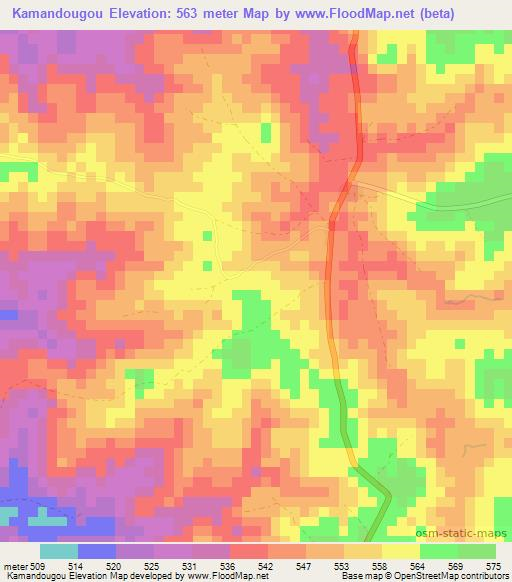 Kamandougou,Guinea Elevation Map