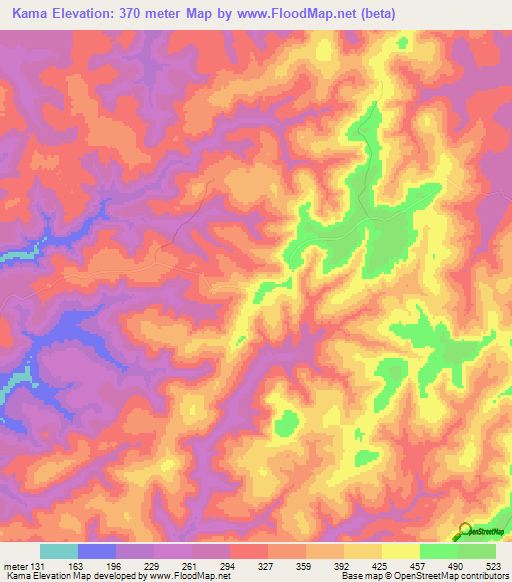 Kama,Guinea Elevation Map