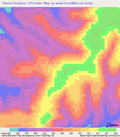 Kama,Guinea Elevation Map