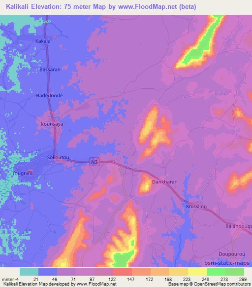 Kalikali,Guinea Elevation Map