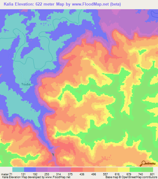 Kalia,Guinea Elevation Map