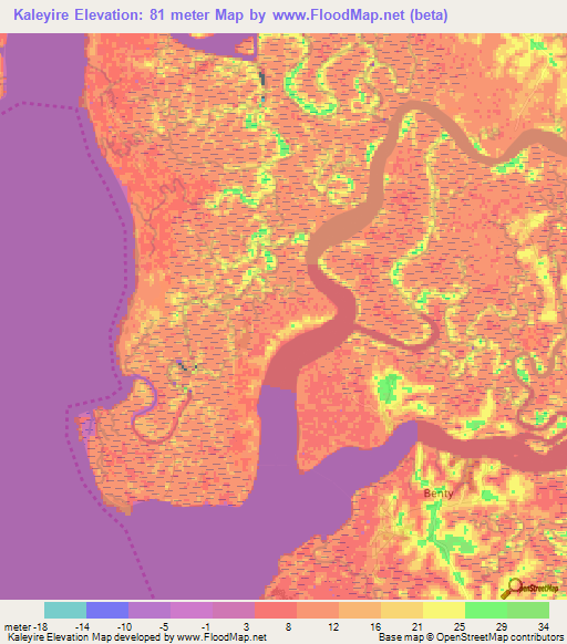 Kaleyire,Guinea Elevation Map