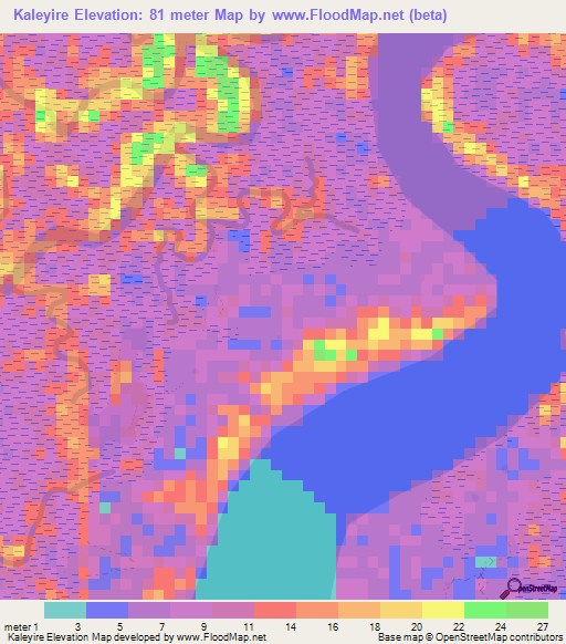 Kaleyire,Guinea Elevation Map