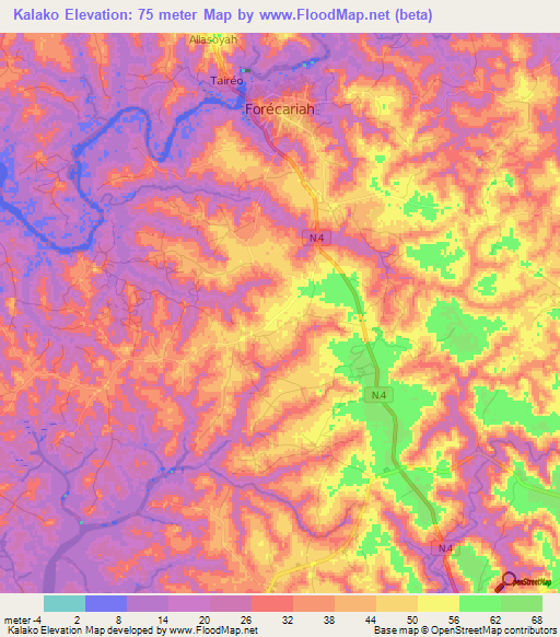 Kalako,Guinea Elevation Map