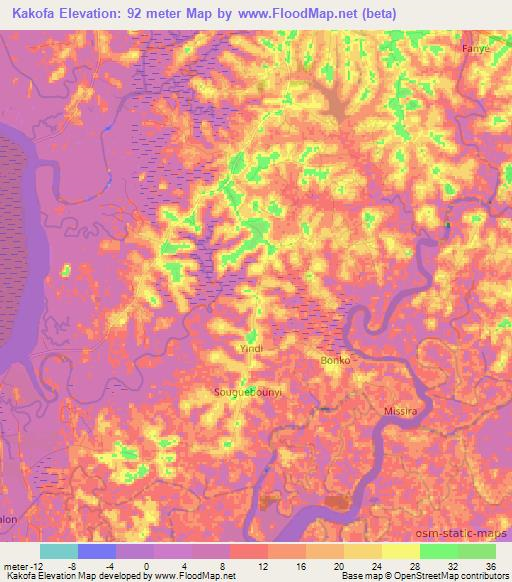 Kakofa,Guinea Elevation Map