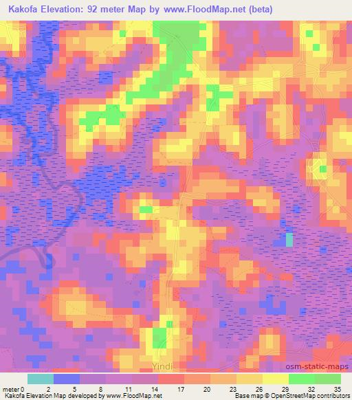 Kakofa,Guinea Elevation Map