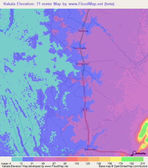 Kakala,Guinea Elevation Map