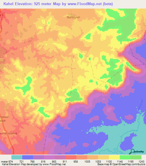 Kahel,Guinea Elevation Map