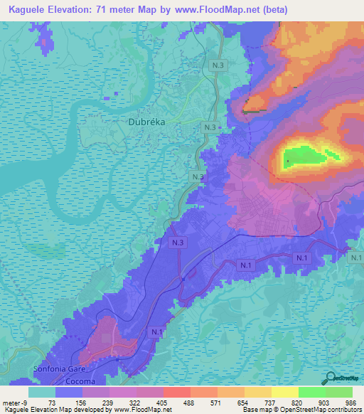 Kaguele,Guinea Elevation Map