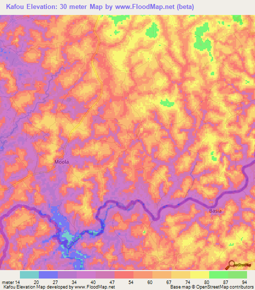 Kafou,Guinea Elevation Map