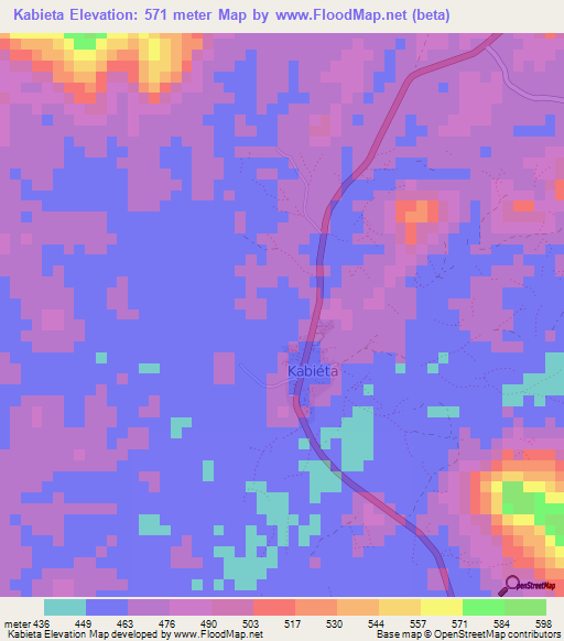 Kabieta,Guinea Elevation Map