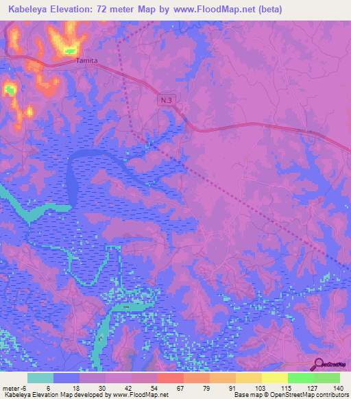 Kabeleya,Guinea Elevation Map