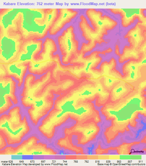 Kabare,Guinea Elevation Map