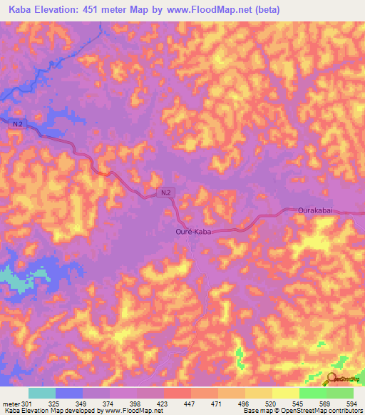 Kaba,Guinea Elevation Map