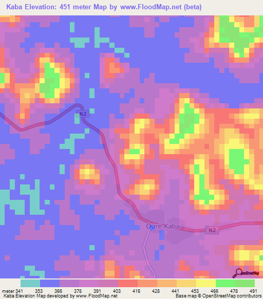 Kaba,Guinea Elevation Map