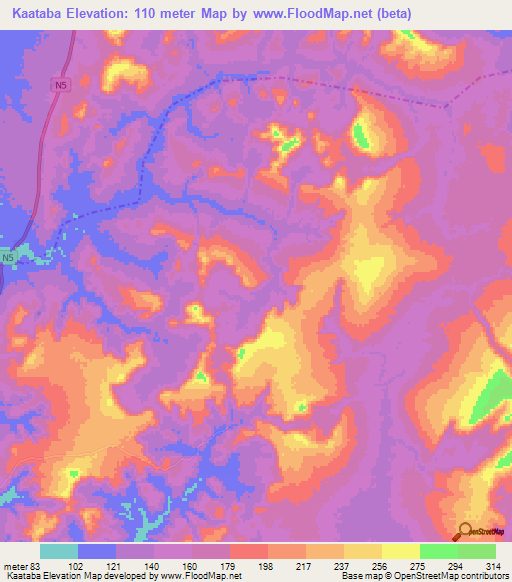 Kaataba,Guinea Elevation Map