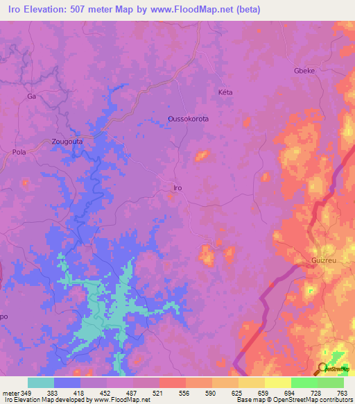 Iro,Guinea Elevation Map
