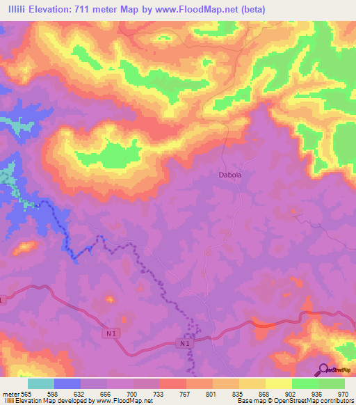 Illili,Guinea Elevation Map