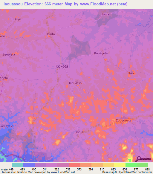 Iaouassou,Guinea Elevation Map