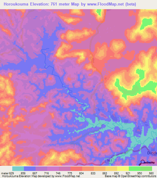 Horoukouma,Guinea Elevation Map