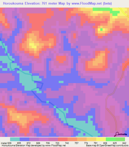 Horoukouma,Guinea Elevation Map