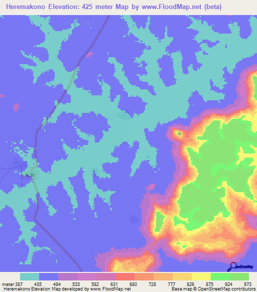 Heremakono,Guinea Elevation Map