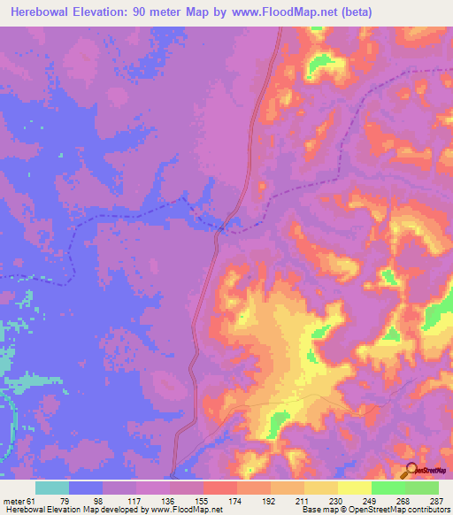 Herebowal,Guinea Elevation Map