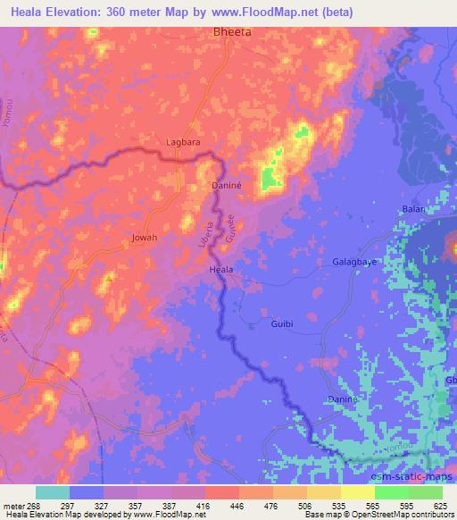 Heala,Guinea Elevation Map