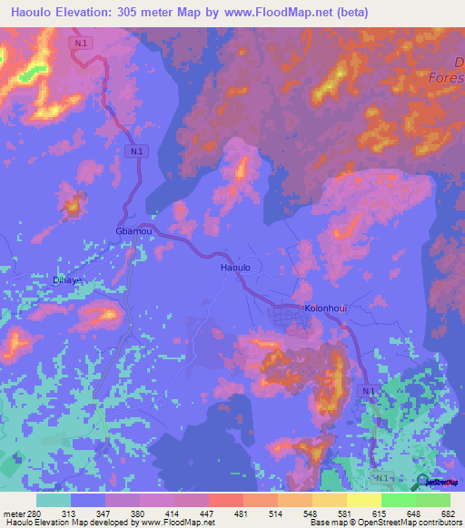 Haoulo,Guinea Elevation Map